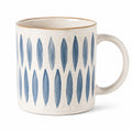 Keramikbecher 400 ml Beige Blau mit geometrischem Muster und Henkel