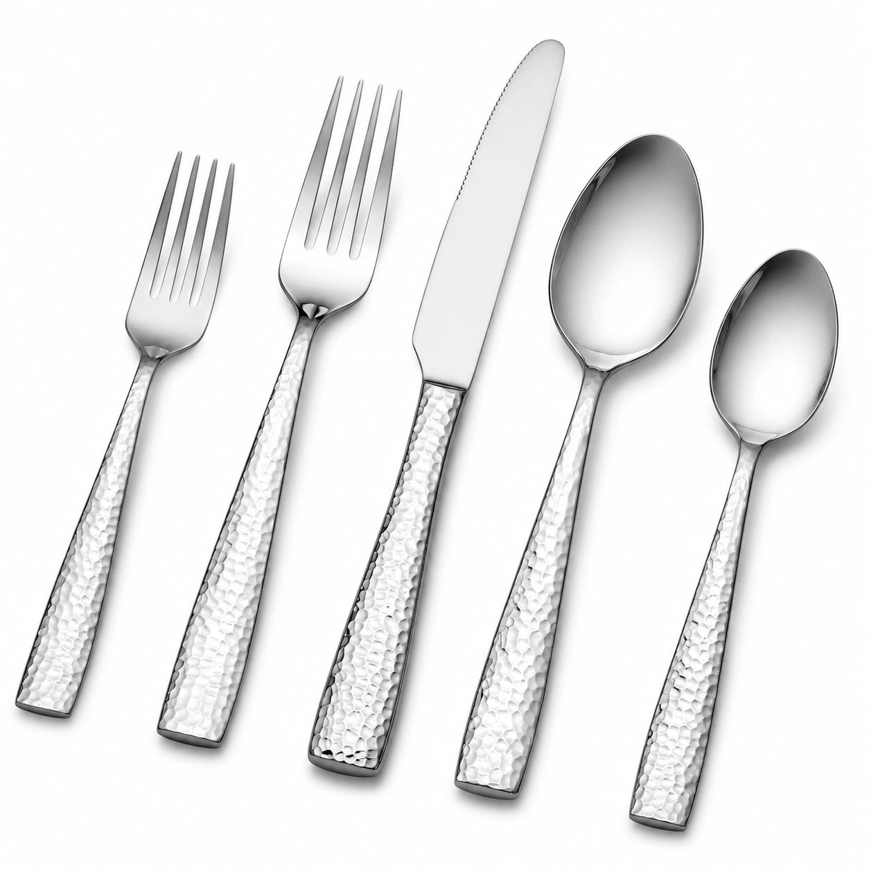 5-teiliges Besteckset Edelstahl Silber mit geprägtem Griff für Tischgedecke