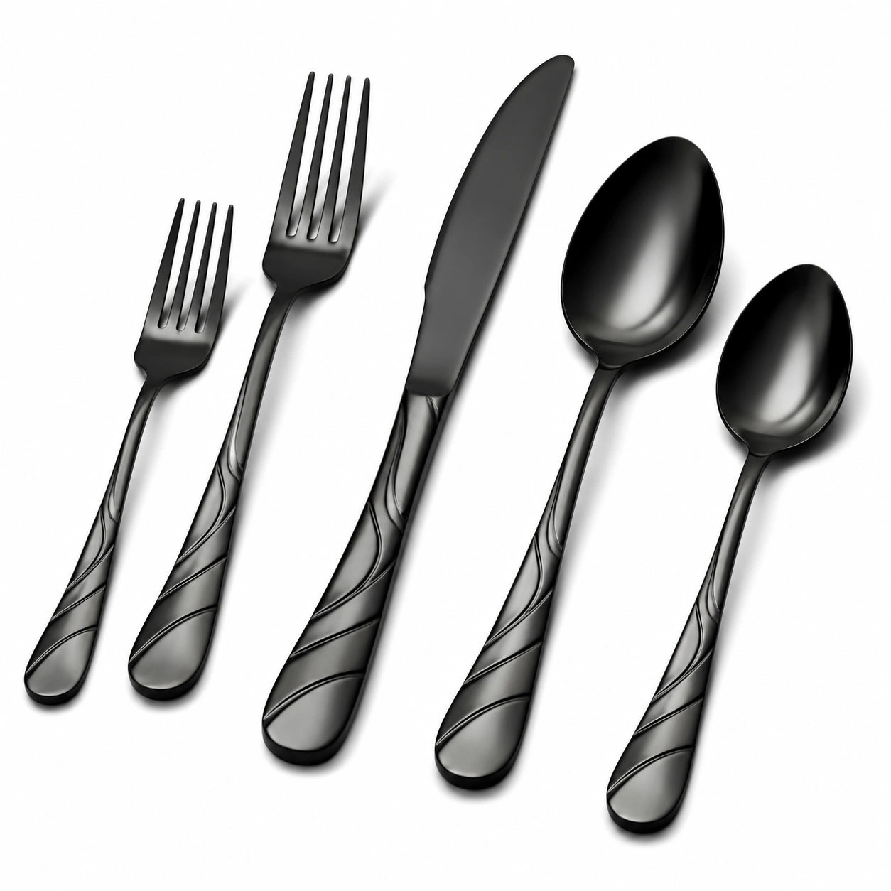 Besteckset 5-teilig bis 23 cm aus Edelstahl schwarz mit dekorativem Griff