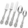 Besteckset 5-teilig Edelstahl Silber mit ornamentiertem Griff für Tischgedeck