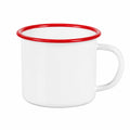 Emaillebecher 350 ml aus Stahl Weiß Rot für Heißgetränke im Retro-Stil