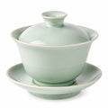 Gaiwan Teeschale 150 ml Porzellan Hellgrün glasiert mit Deckel und Untertasse