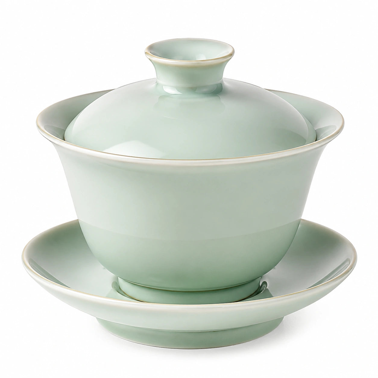 Gaiwan Teeschale 150 ml Porzellan Hellgrün glasiert mit Deckel und Untertasse