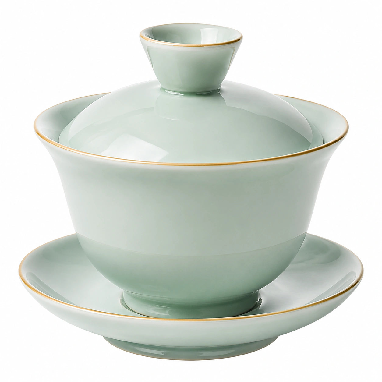 Gaiwan Teeset 180 ml Porzellan Hellgrün mit Goldrand für losen Tee