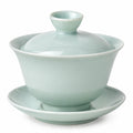 Porzellan Gaiwan Teetasse 180 ml Durchmesser 10 cm Hellgrün mit Deckel und Untertasse