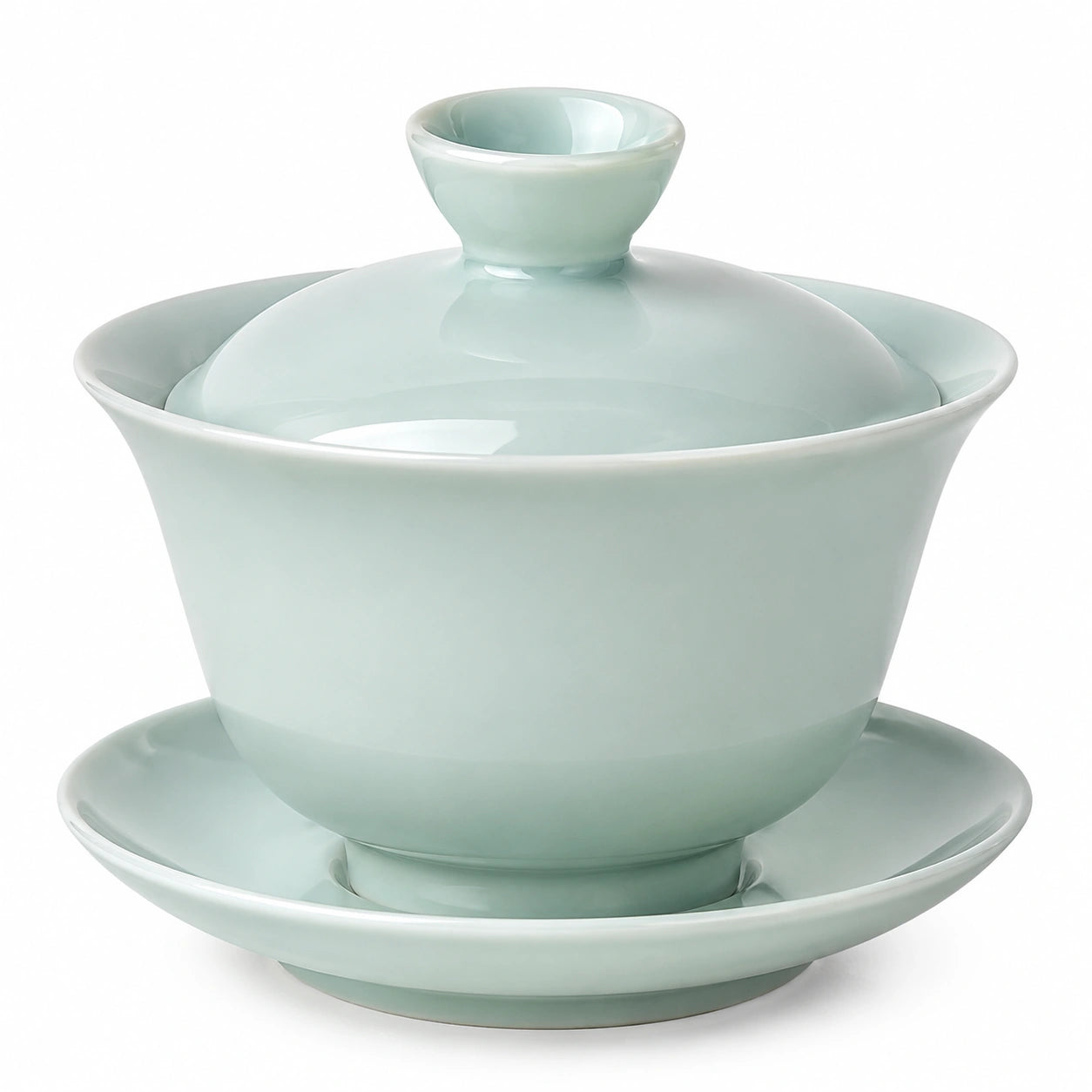 Porzellan Gaiwan Teetasse 180 ml Durchmesser 10 cm Hellgrün mit Deckel und Untertasse