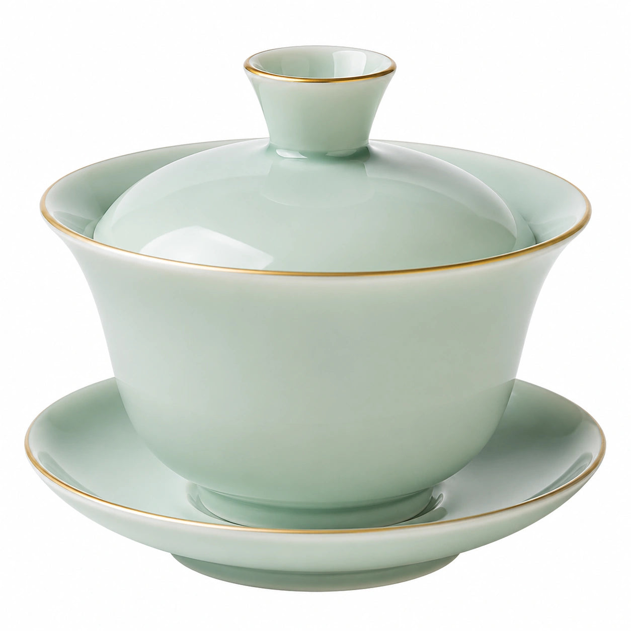Gaiwan Teeset 150 ml aus Porzellan in Mintgrün mit Goldrand