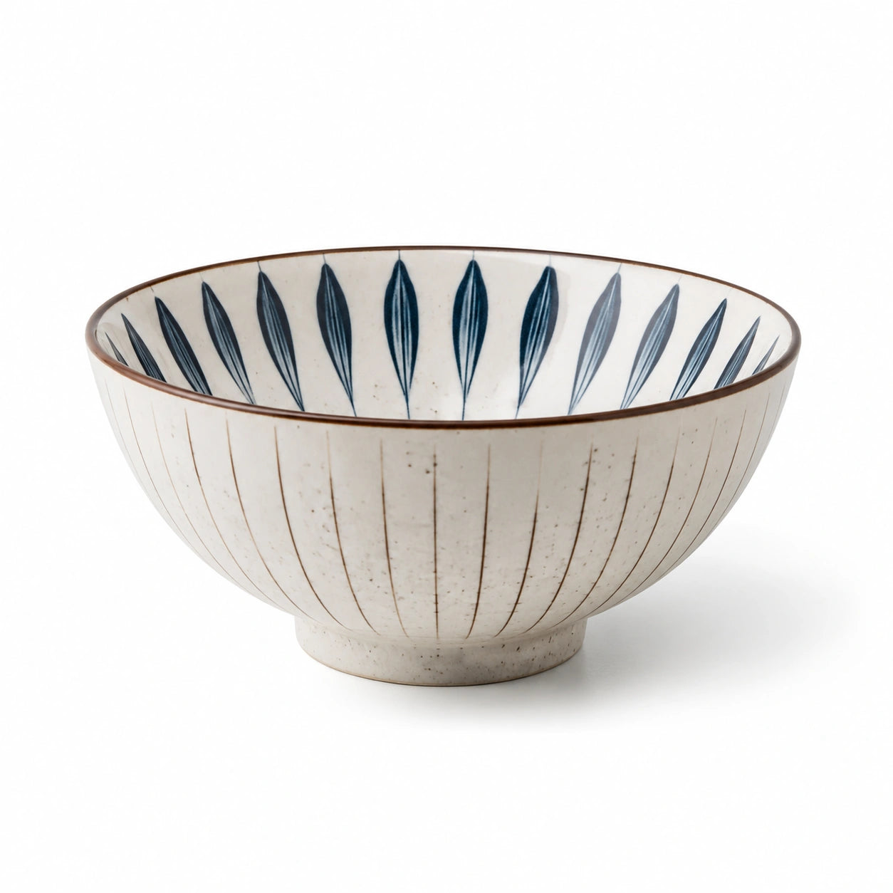 Keramikschüssel 18 cm Cremeblau mit Blattmuster - Servierschale