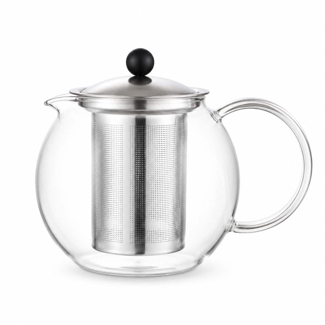 Teekanne 1000 ml aus transparentem Glas mit Edelstahlfilter und Deckel für losen Tee