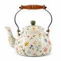 Teekanne 2000 ml aus Keramik cremeweiß mit Blumenmuster für Tee mit Schwenkgriff