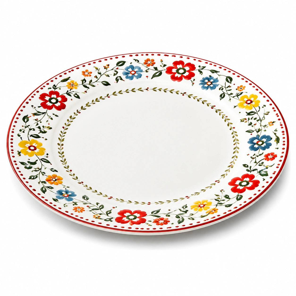 Speiseteller 28 cm aus Keramik Weiß mit Blumenmuster rund