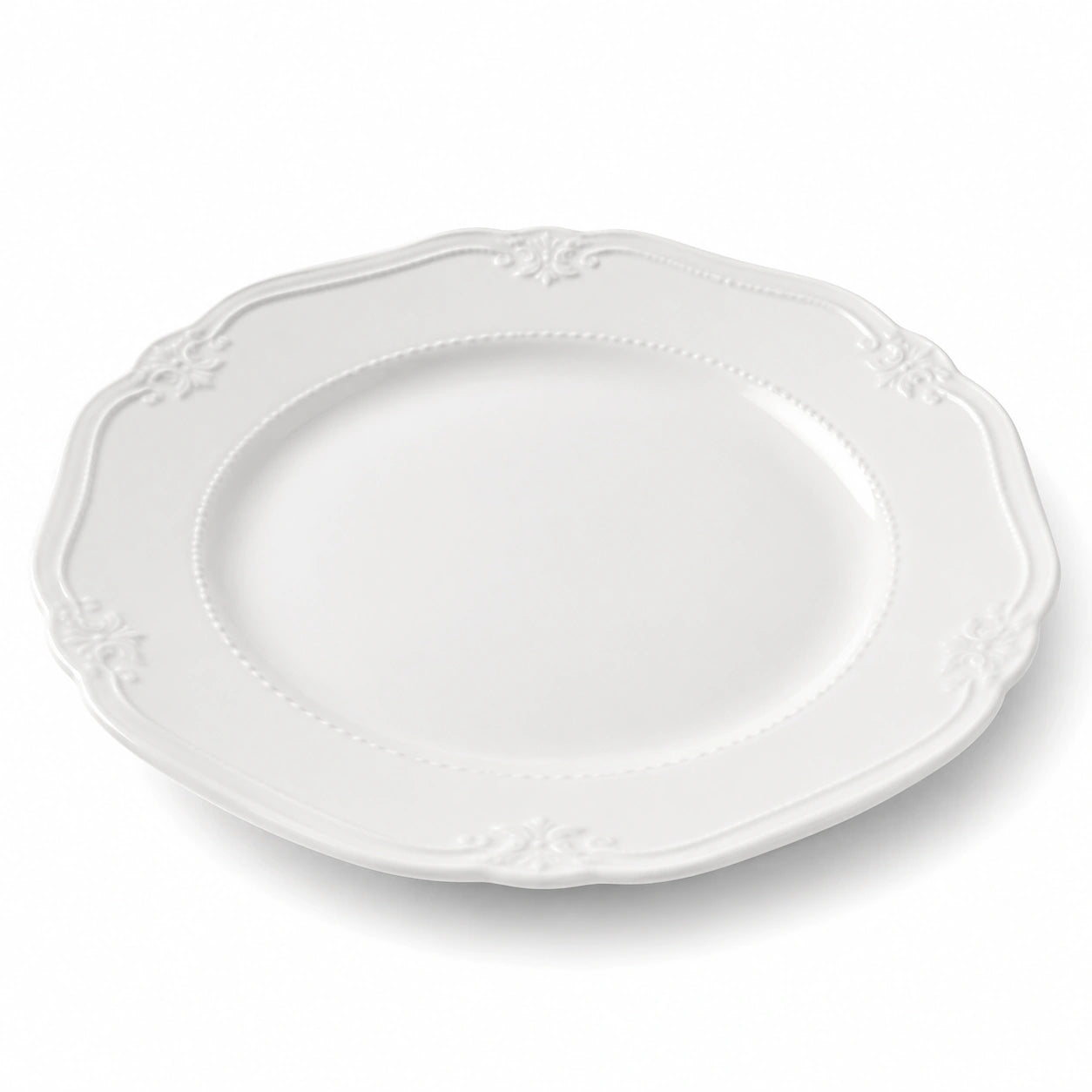 Speiseteller 28 cm aus weißer Keramik mit Reliefdekor im klassischen Stil
