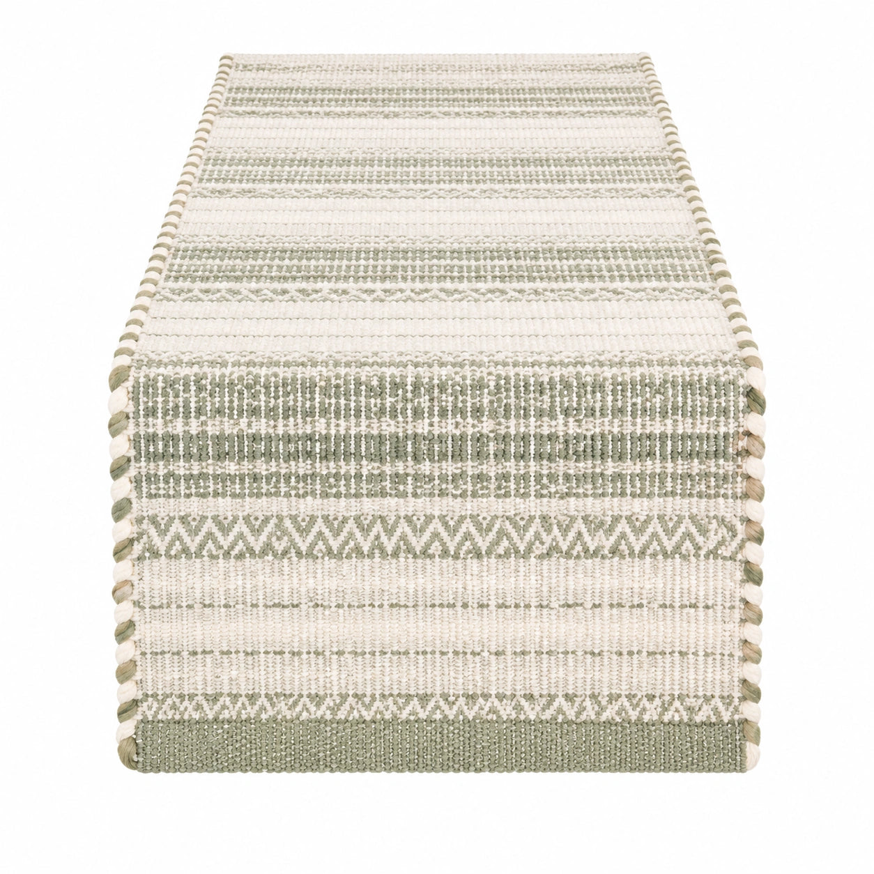 Tischläufer 180 x 40 cm Baumwolle Grün Creme gewebt für Esstische